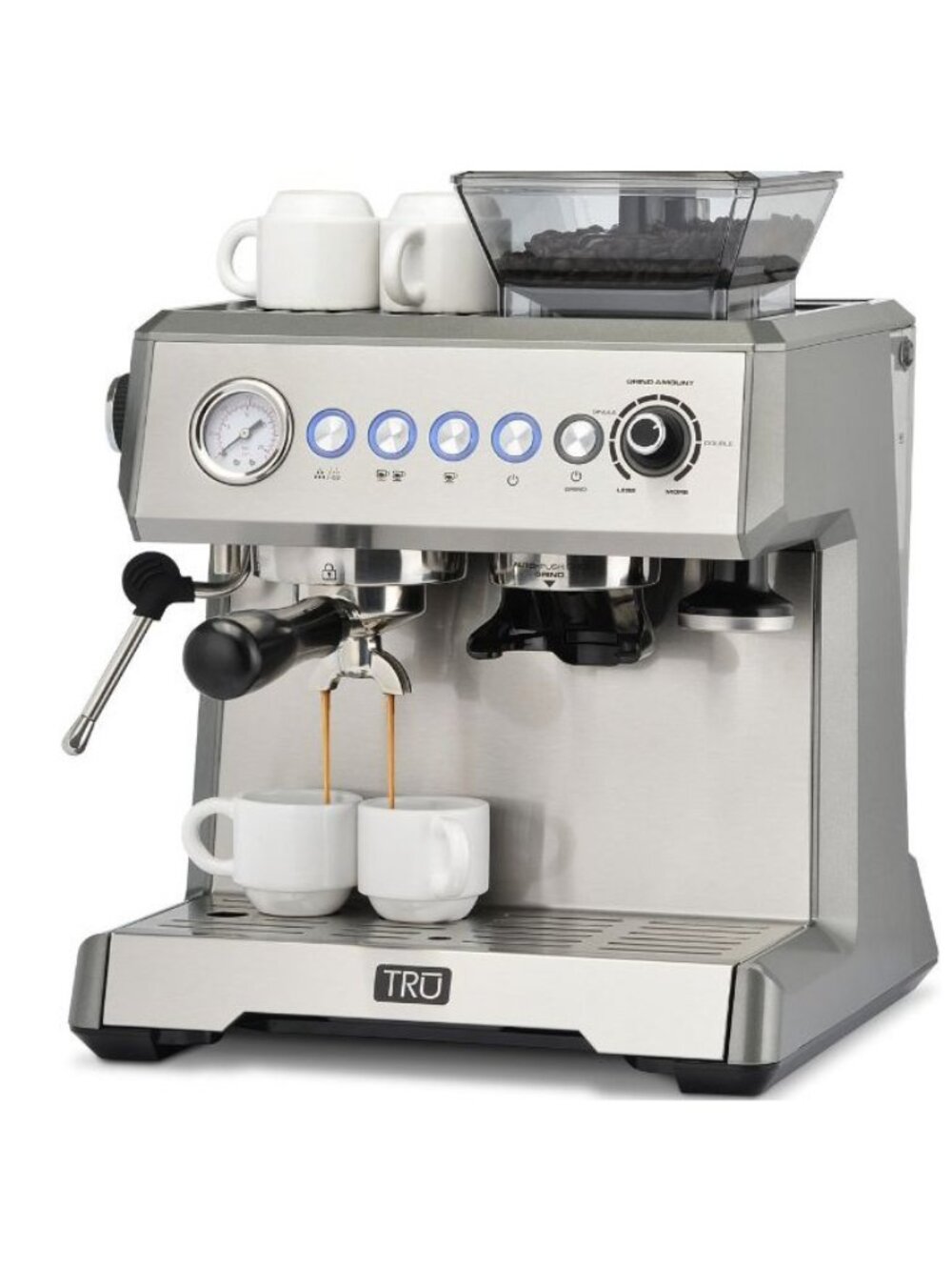 Tru All-in-One Espresso 15 Bar Maker with Grinder and Steam Wand CM-7301